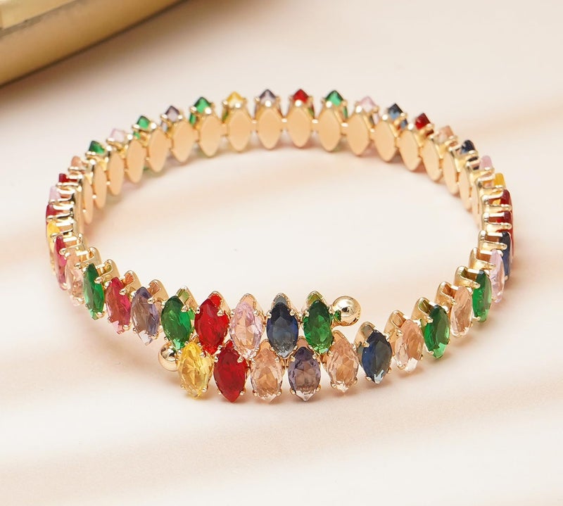 Wovanoo Rhinestone Cuff Bracelet Cubic Zirconia Tennis Bracelets Open Adjustable Elastic Bangle for Women - Image 5